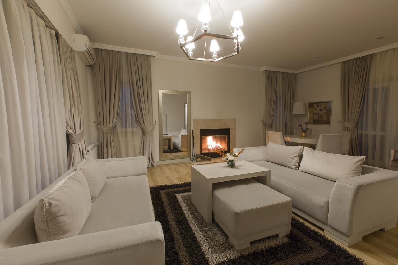 Gabala Garden Hotel Extérieur photo A living room with a fireplace